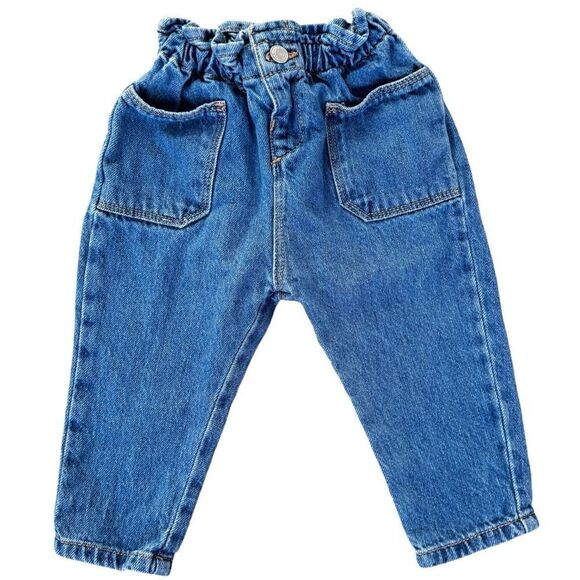 Zara Other - Zara Baby Girl Toddler Kids 100% Cotton Denim Pocket Blue Jeans. 9-12 Months.